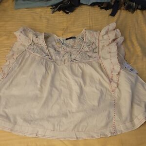 Black Tape_ Embroidered Cream Blouse with Ruffle Sleeves